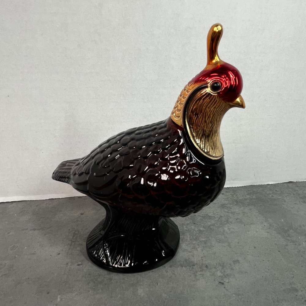 Vintage Avon California Quail Decanter Amber Glass Gold Red Bird Figurine Full